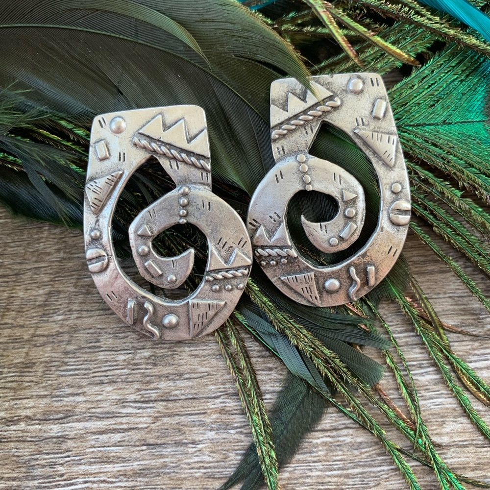 Vintage Geometric Silver Earrings